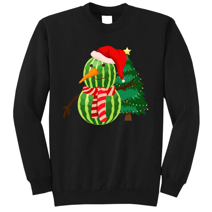 Funny Xmas Watermelon Snowman Christmas In July Tall Sweatshirt