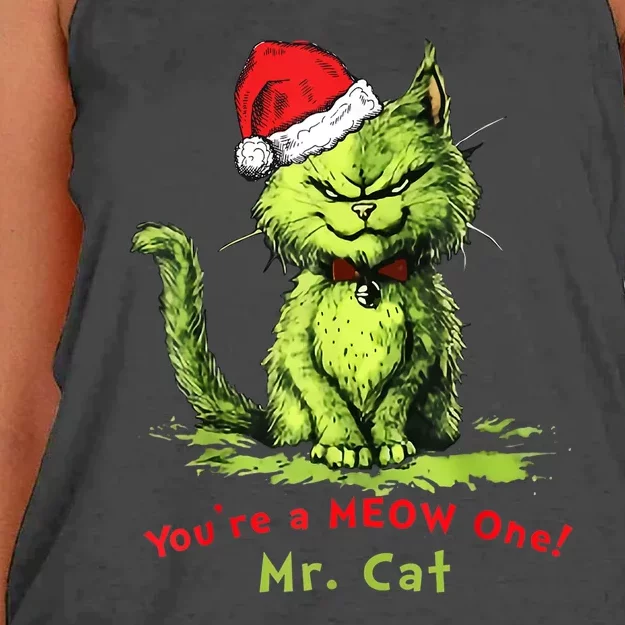 Funny Xmas Youre A Meow One Mr. Cat Christmas Holiday Gift Women's Knotted Racerback Tank