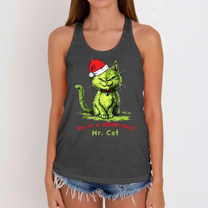 Funny Xmas Youre A Meow One Mr. Cat Christmas Holiday Gift Women's Knotted Racerback Tank