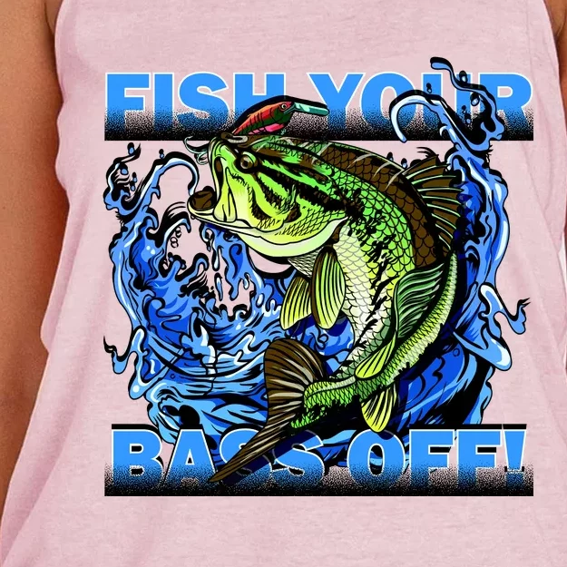 Fish Your Bass Off Funny Fishing Women's Knotted Racerback Tank