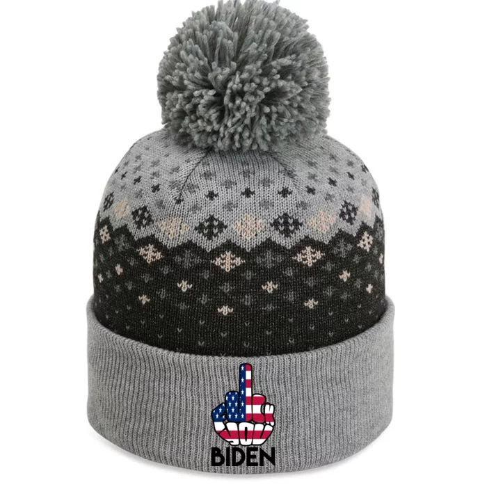 Fuck You Biden Middle Finger American Flag The Baniff Cuffed Pom Beanie