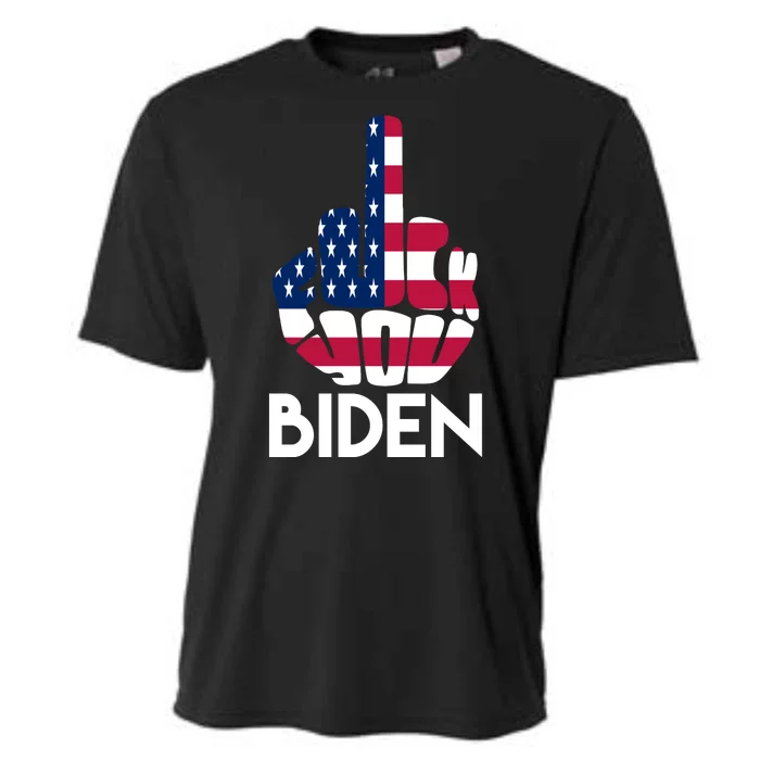 Fuck You Biden Middle Finger American Flag Cooling Performance Crew T-Shirt