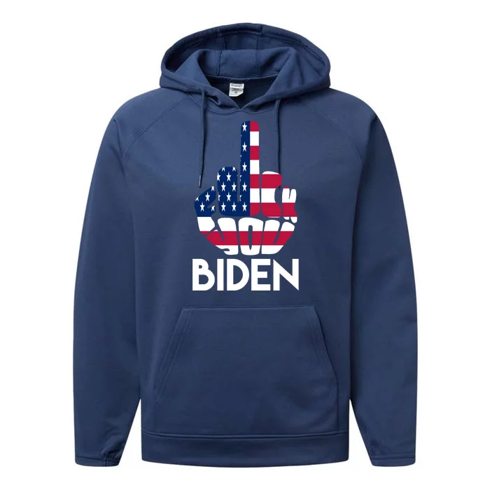 Fuck You Biden Middle Finger American Flag Performance Fleece Hoodie