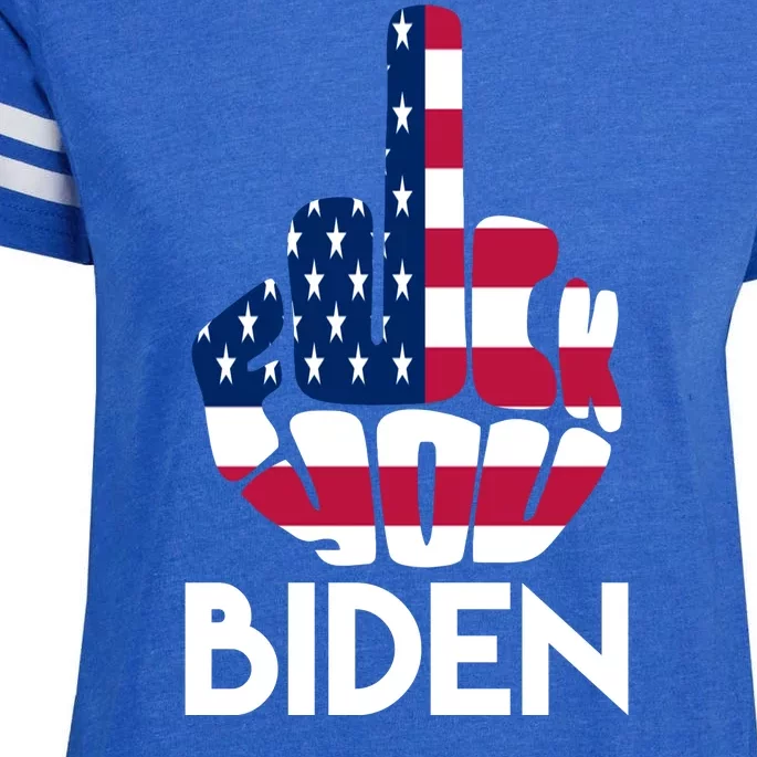 Fuck You Biden Middle Finger American Flag Enza Ladies Jersey Football T-Shirt