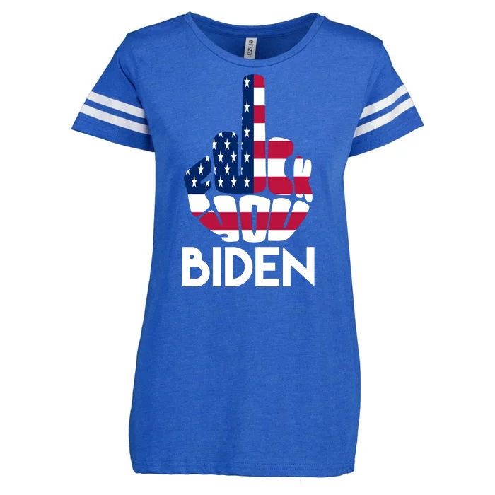 Fuck You Biden Middle Finger American Flag Enza Ladies Jersey Football T-Shirt