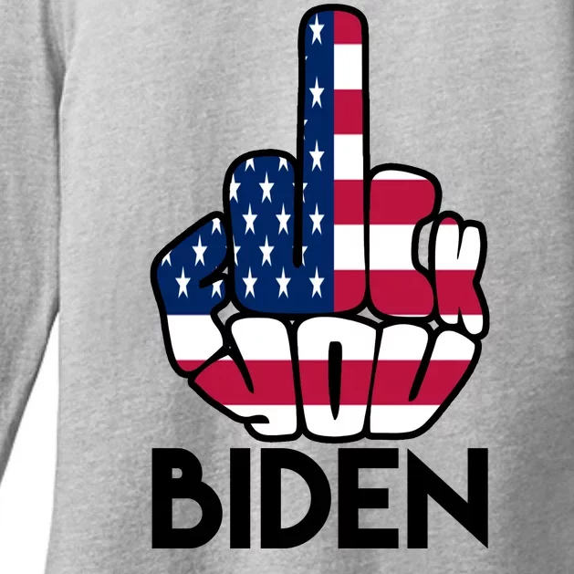 Fuck You Biden Middle Finger American Flag Womens CVC Long Sleeve Shirt