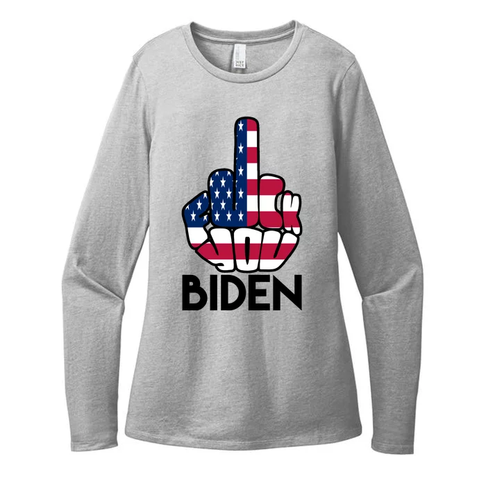 Fuck You Biden Middle Finger American Flag Womens CVC Long Sleeve Shirt