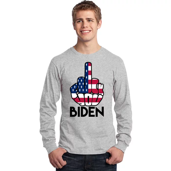 Fuck You Biden Middle Finger American Flag Tall Long Sleeve T-Shirt