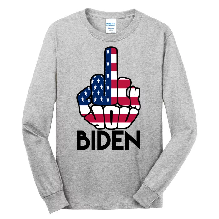 Fuck You Biden Middle Finger American Flag Tall Long Sleeve T-Shirt