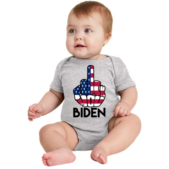 Fuck You Biden Middle Finger American Flag Baby Bodysuit