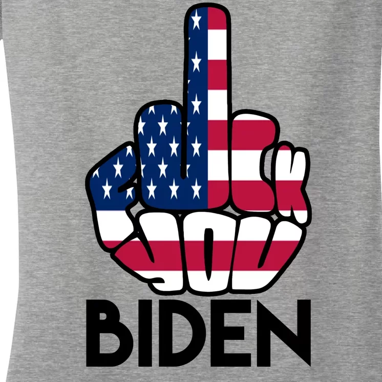 Fuck You Biden Middle Finger American Flag Women's V-Neck T-Shirt