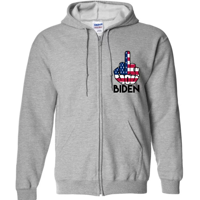 Fuck You Biden Middle Finger American Flag Full Zip Hoodie