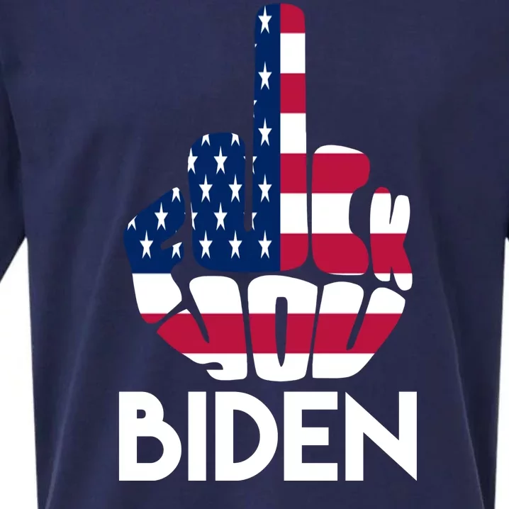 Fuck You Biden Middle Finger American Flag Sueded Cloud Jersey T-Shirt