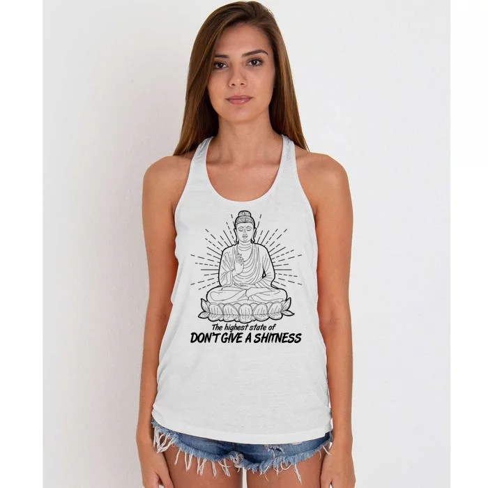 Funny Yoga Buddha The Highest State Of Don't Give A Shitness Women's Knotted Racerback Tank