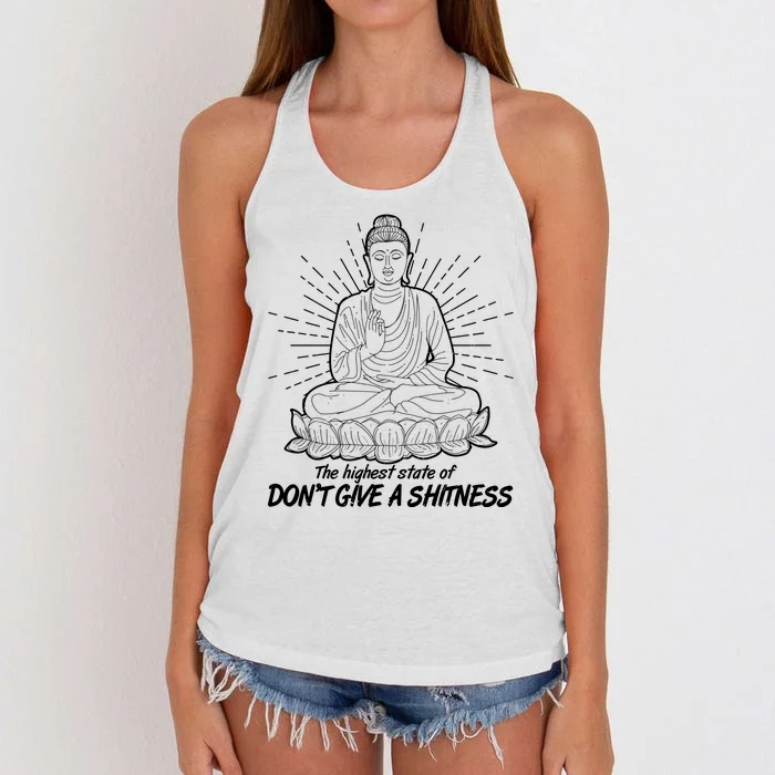 Funny Yoga Buddha The Highest State Of Don't Give A Shitness Women's Knotted Racerback Tank