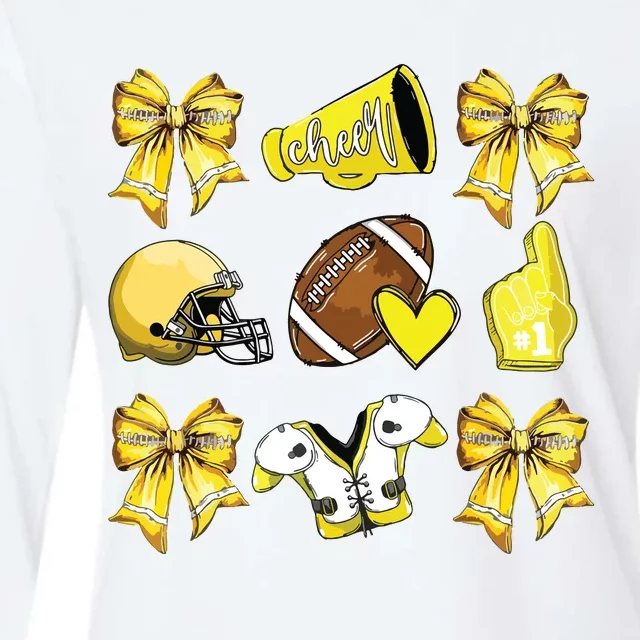 Funny Yellow Cheer Coquette Football Mom Women Girl Womens Cotton Relaxed Long Sleeve T-Shirt