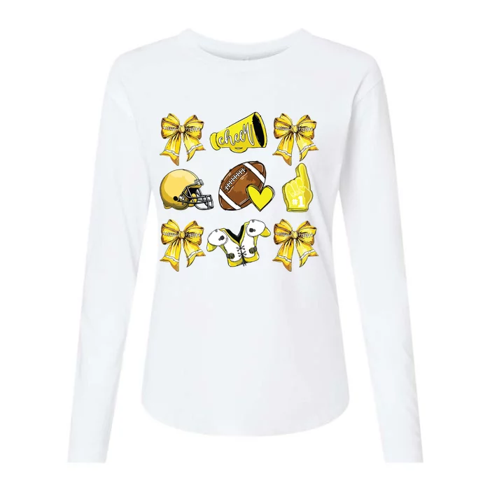 Funny Yellow Cheer Coquette Football Mom Women Girl Womens Cotton Relaxed Long Sleeve T-Shirt