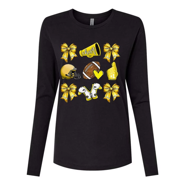 Funny Yellow Cheer Coquette Football Mom Women Girl Gift Womens Cotton Relaxed Long Sleeve T-Shirt