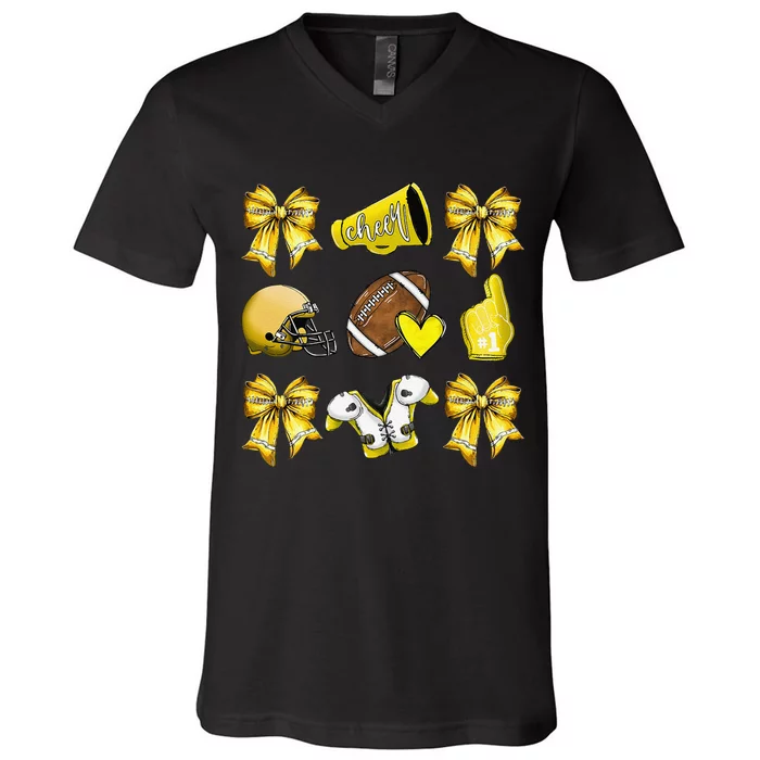 Funny Yellow Cheer Coquette Football Mom Women Girl Gift V-Neck T-Shirt