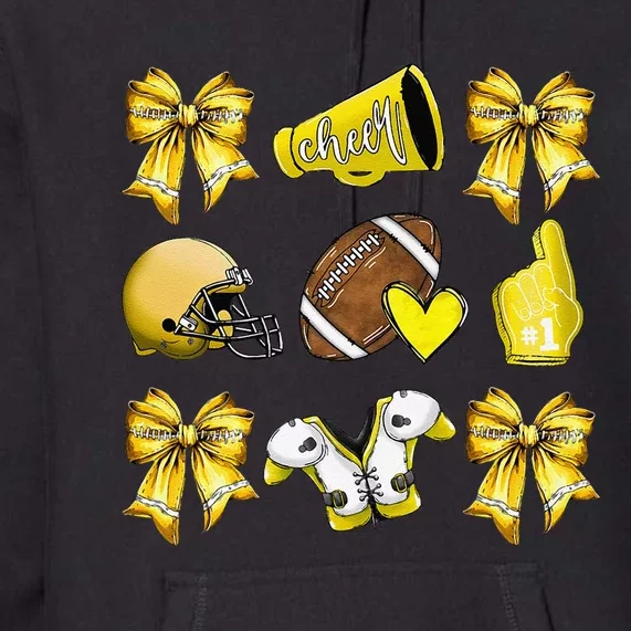 Funny Yellow Cheer Coquette Football Mom Women Girl Gift Premium Hoodie