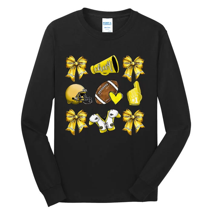 Funny Yellow Cheer Coquette Football Mom Women Girl Gift Tall Long Sleeve T-Shirt