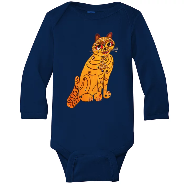 Funny Yellow Cat Baby Long Sleeve Bodysuit