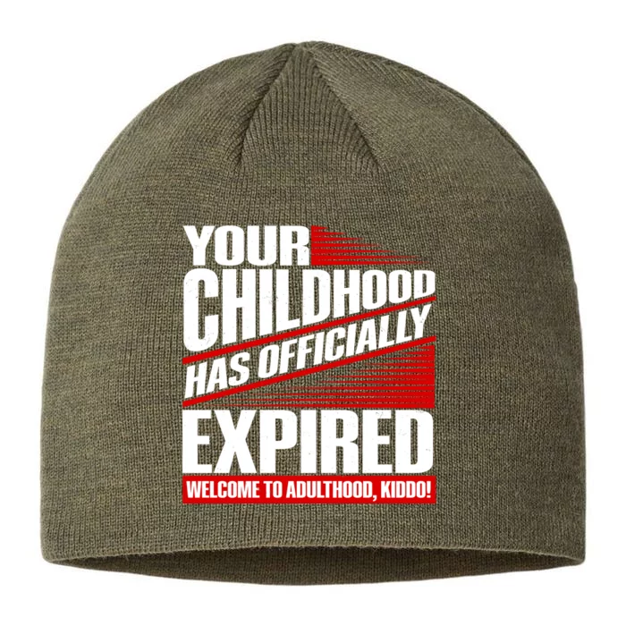 Funny Your Childhood Has Officially Expired Happy Birthday 8 1/2in Sustainable Knit Beanie