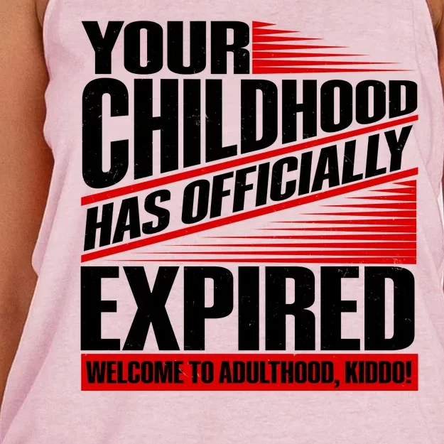 Funny Your Childhood Has Officially Expired Happy Birthday Women's Knotted Racerback Tank