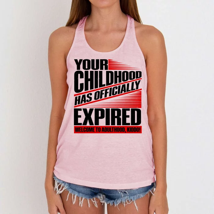 Funny Your Childhood Has Officially Expired Happy Birthday Women's Knotted Racerback Tank