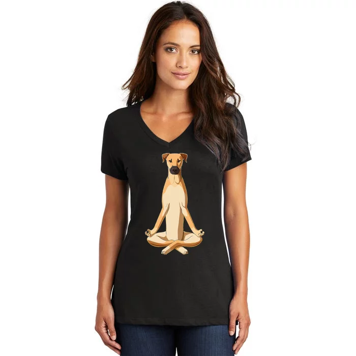 Funny Yoga Dog Black Mouth Cur Women's V-Neck T-Shirt