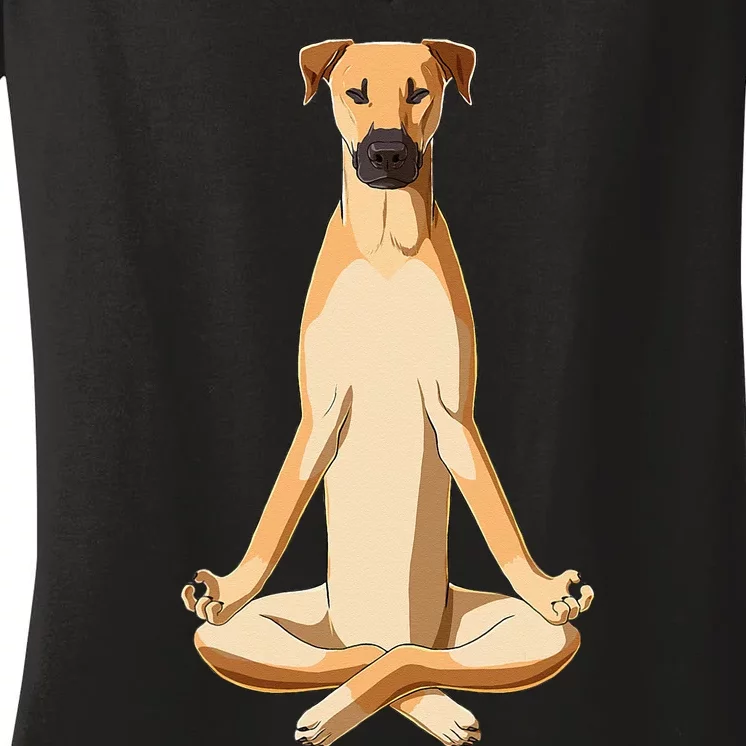 Funny Yoga Dog Black Mouth Cur Women's V-Neck T-Shirt