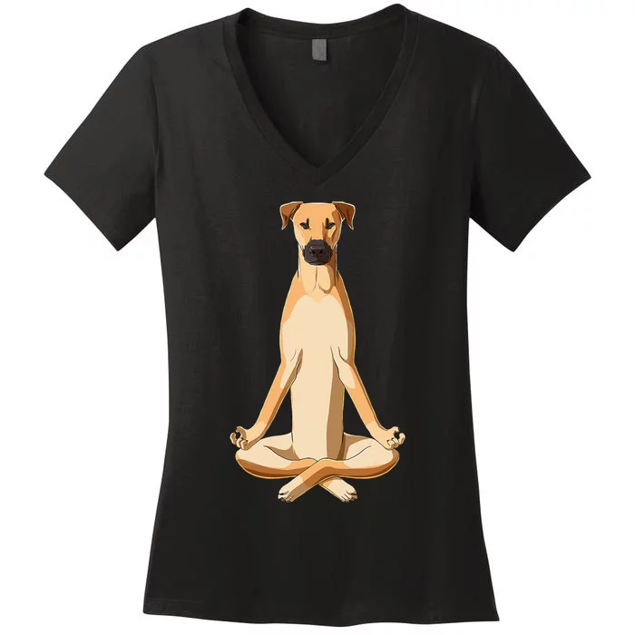 Funny Yoga Dog Black Mouth Cur Women's V-Neck T-Shirt