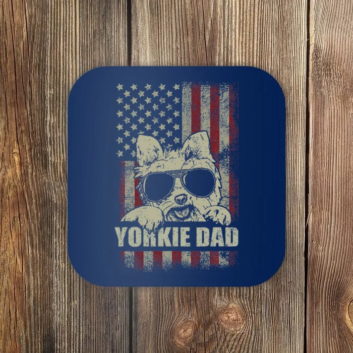 Funny Yorkie Dad American Flag Dog Daddy Fathers Day Tee Coaster