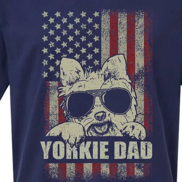 Funny Yorkie Dad American Flag Dog Daddy Fathers Day Tee Sueded Cloud Jersey T-Shirt