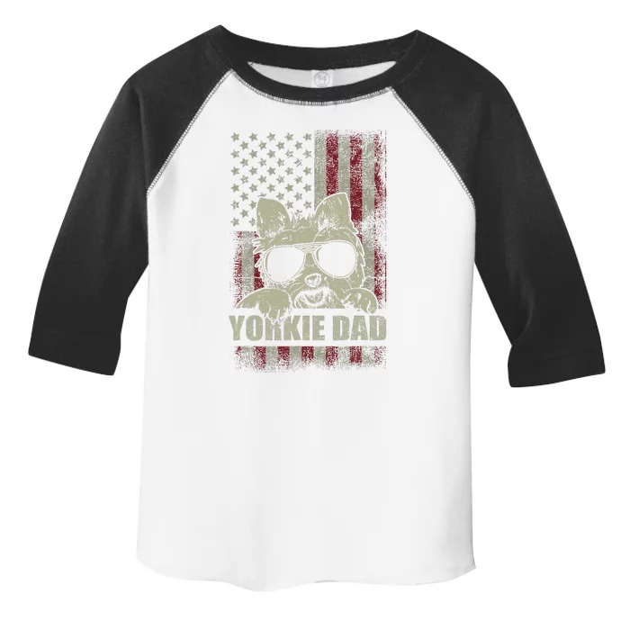 Funny Yorkie Dad American Flag Dog Daddy Fathers Day Tee Toddler Fine Jersey T-Shirt