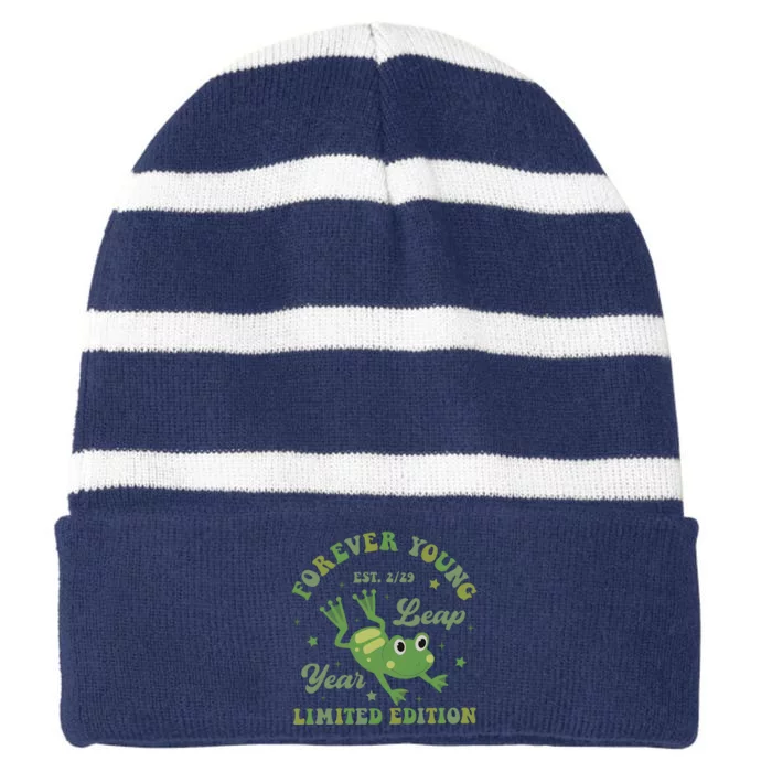 Forever Young Est 2 29 Leap Year Limited Edition Striped Beanie with Solid Band