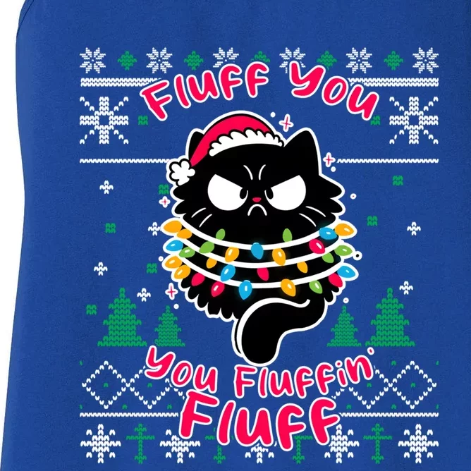 Fluff You Fluffin Cat Pyjamas Pj Ugly Xmas Funny Christmas Gift Women's Racerback Tank