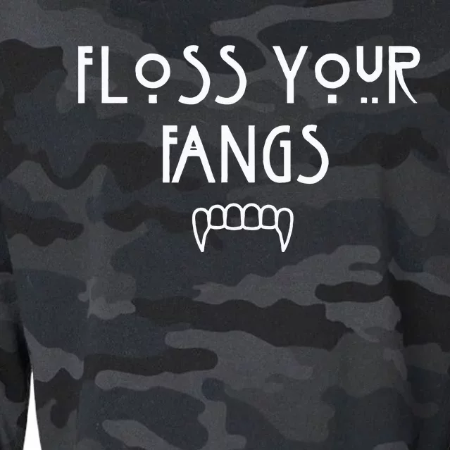 Floss Your Fangs Funny Dental Halloween Hygienist Dentist Cropped Pullover Crew