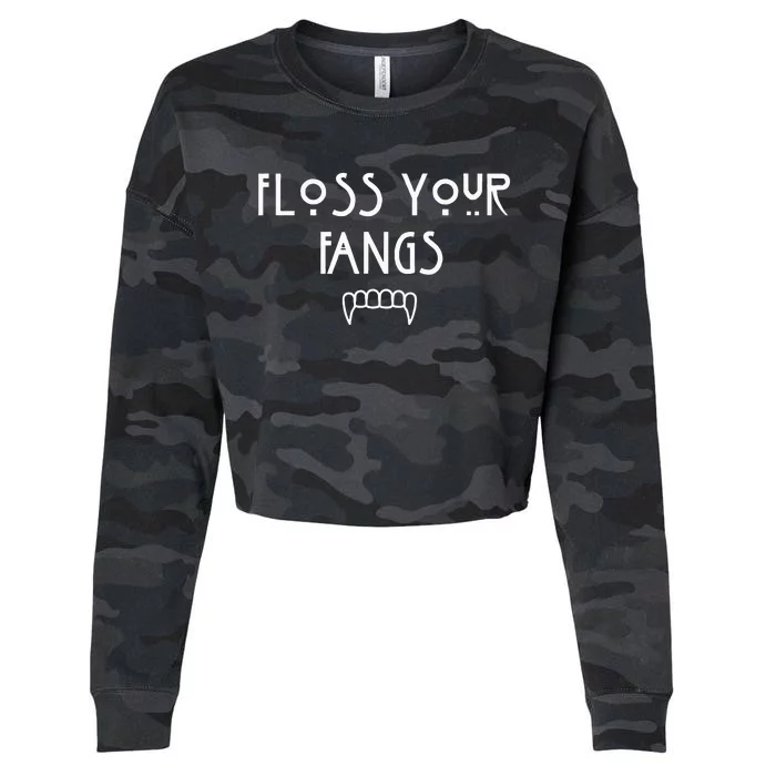 Floss Your Fangs Funny Dental Halloween Hygienist Dentist Cropped Pullover Crew