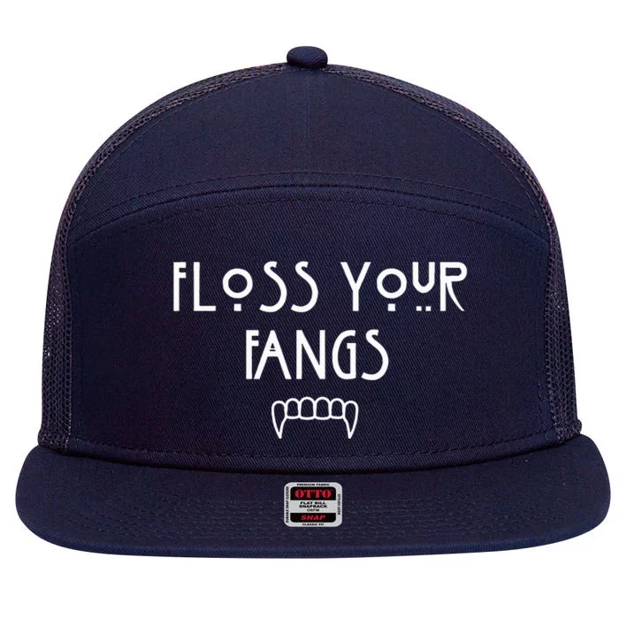 Floss Your Fangs Funny Dental Halloween Hygienist Dentist 7 Panel Mesh Trucker Snapback Hat