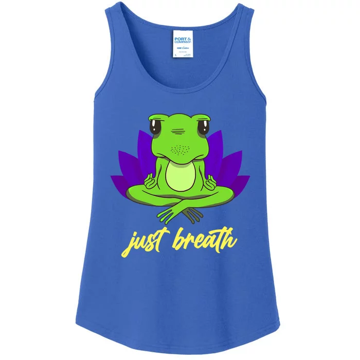 Funny Yoga Frog Stuffed Animal Merch Just A Breathe Frog Gift Ladies Essential Tank