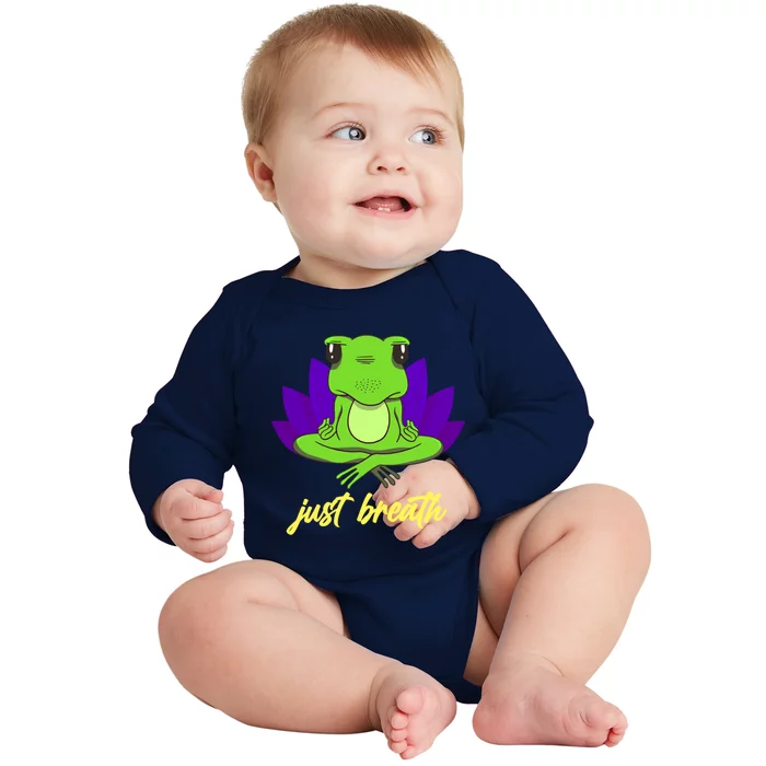 Funny Yoga Frog Stuffed Animal Merch Just A Breathe Frog Gift Baby Long Sleeve Bodysuit