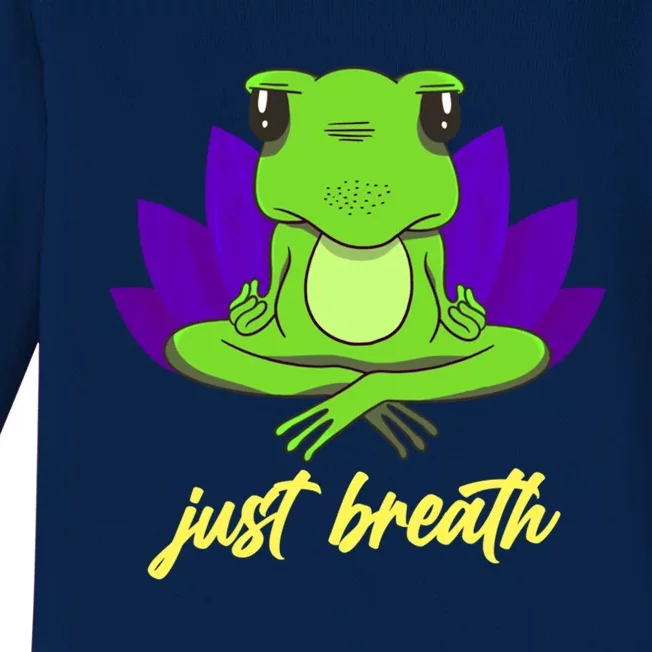 Funny Yoga Frog Stuffed Animal Merch Just A Breathe Frog Gift Baby Long Sleeve Bodysuit