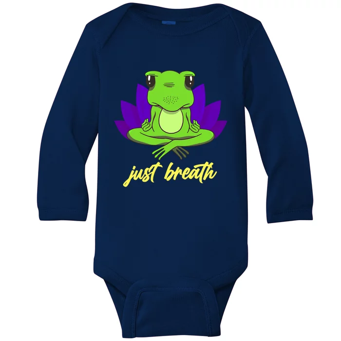 Funny Yoga Frog Stuffed Animal Merch Just A Breathe Frog Gift Baby Long Sleeve Bodysuit