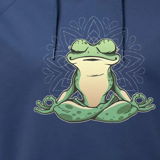 Funny Yoga Frog Meditating Zen For Yoga Frog Lovers Performance Fleece Hoodie