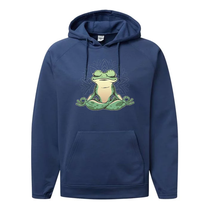 Funny Yoga Frog Meditating Zen For Yoga Frog Lovers Performance Fleece Hoodie