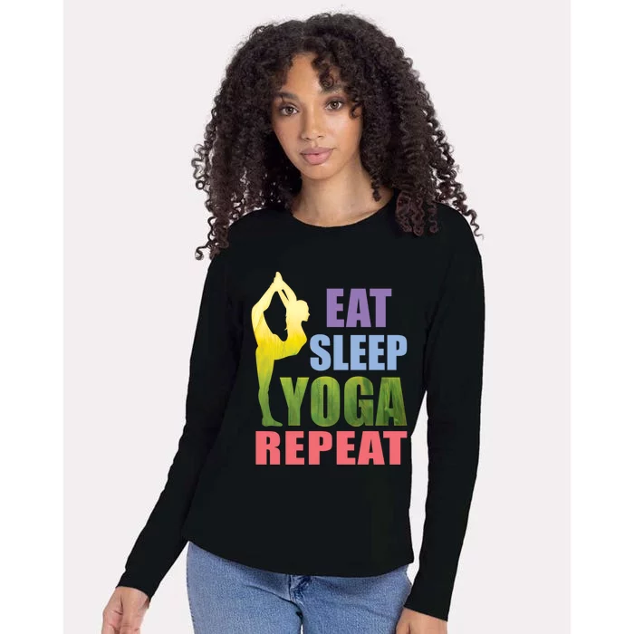 Funny Yoga Gift Eat Sleep Yoga Repeat Meditation Gift Womens Cotton Relaxed Long Sleeve T-Shirt