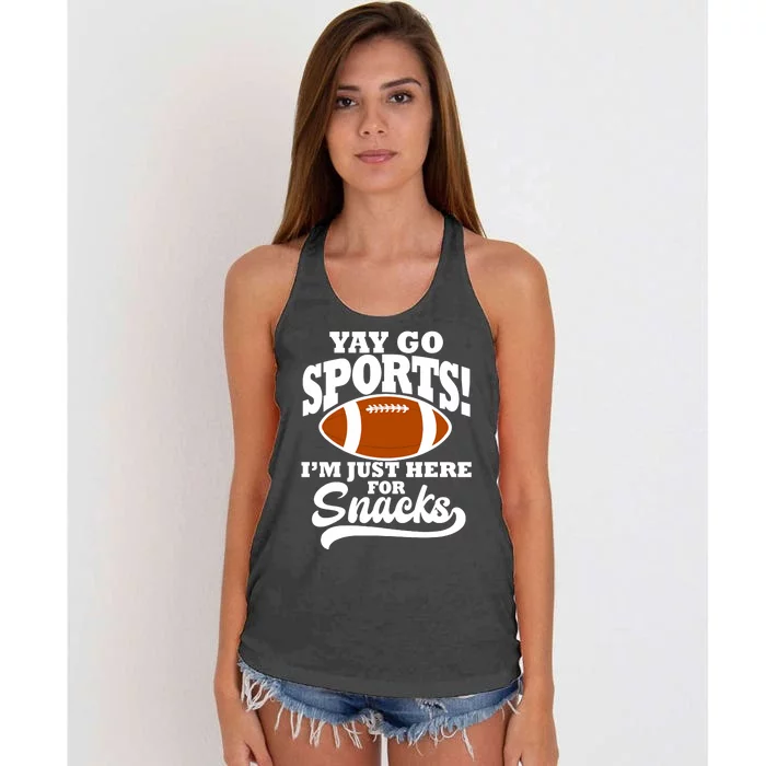 Funny Yay Go Sports I'm Just Here For Snacks Football Women's Knotted Racerback Tank