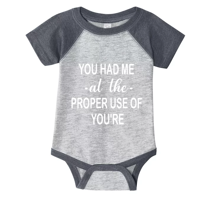 Funny You Had Me At The Proper Use Of You're Infant Baby Jersey Bodysuit