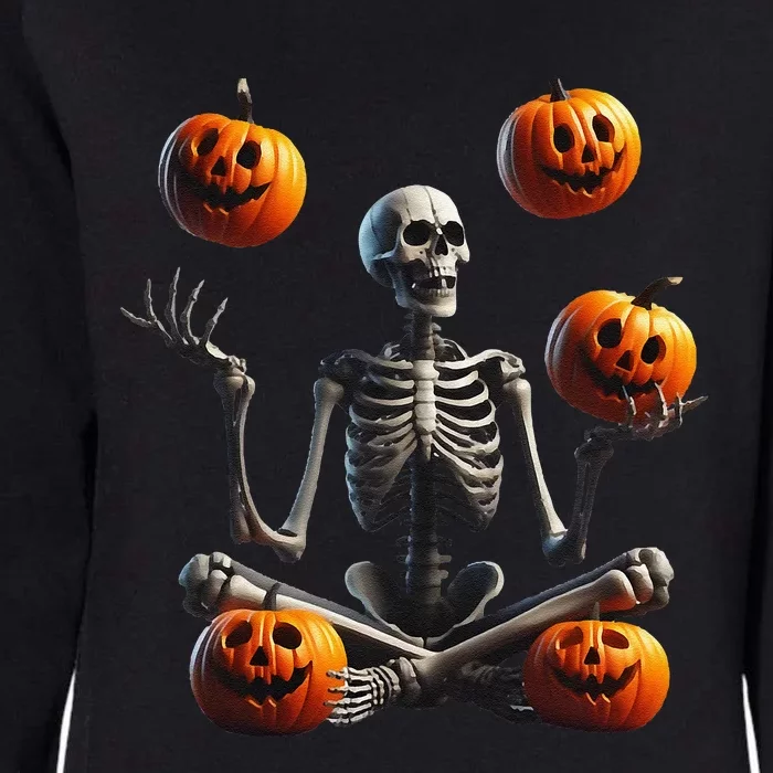 Funny Yoga Halloween Pumpkin Juggling Skeleton Clothing Womens California Wash Sweatshirt